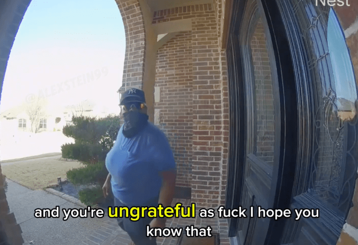 An amazon driver screaming about how ungrateful the amazon customer is