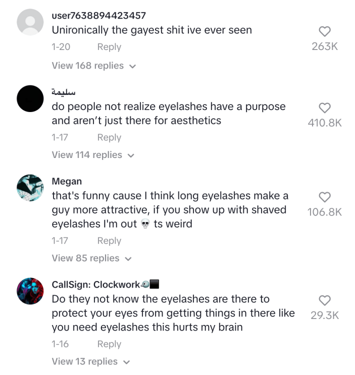 Comments to men shaving their eyelashes