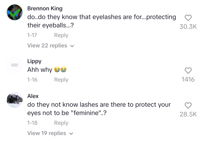 More comments to men shaving their eyelashes