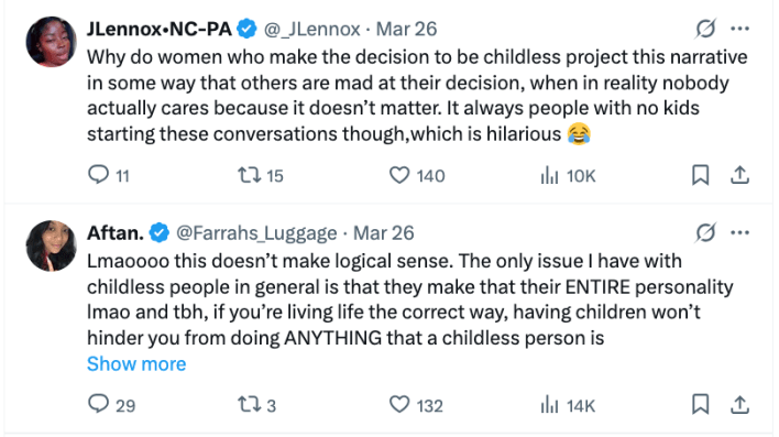 Negative reactions to childlessness post