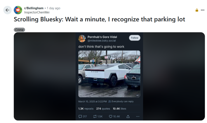 Screenshot from Reddit of discussion about rivian cybertruck