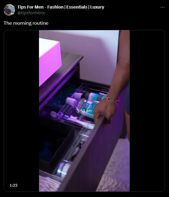 Screenshot from an X post discussing the ashton hall morning routine