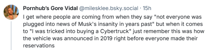 Screenshot of discussion about rivian cybertruck