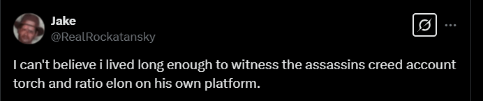 Screenshot from an X post discussing assassin's creed elon musk