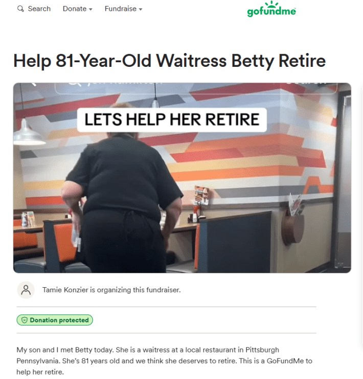 Screenshot from a TikTok discussion about betty the waitress gofundme