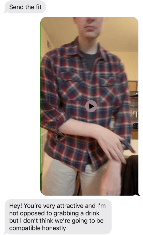 Screenshot from X conversation about date outfit rejection goober