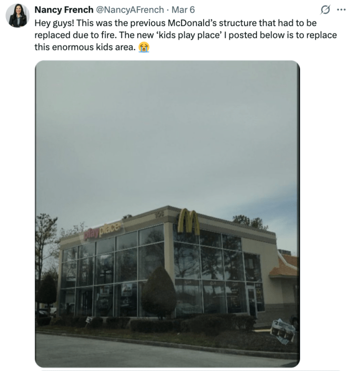 Screenshot of an X post about the depressing mcdonalds playplace