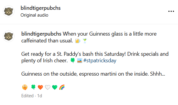 Screenshot from Instagram of person pouring an espresso martini into a guinness pint glass