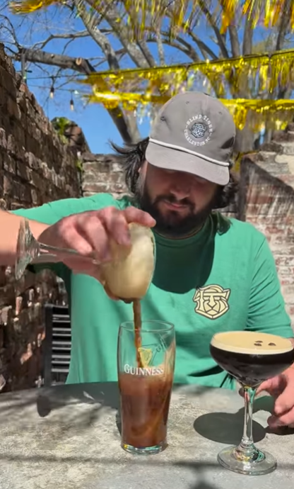 Screenshot from Instagram of person pouring an espresso martini into a guinness pint glass