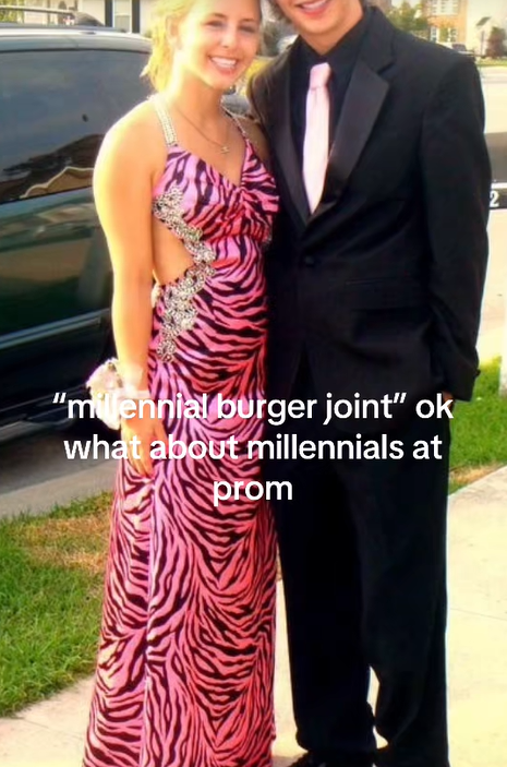 Screenshot from a TikTok video showing millennial prom dress