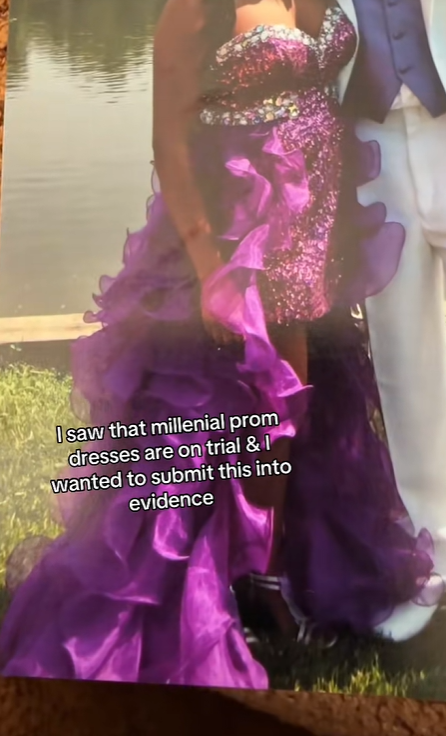 Screenshot from a TikTok video showing millennial prom dress
