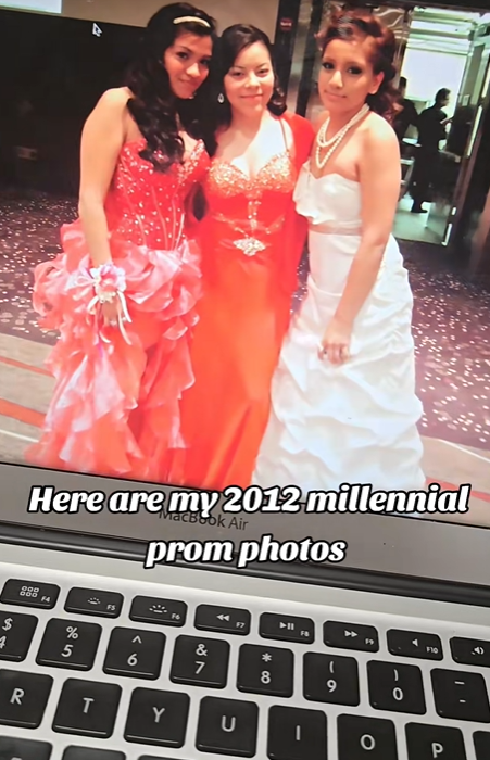 Screenshot from a TikTok video showing millennial prom dress