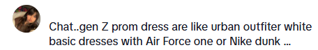 Screenshot from a TikTok video discussing millennial prom dress