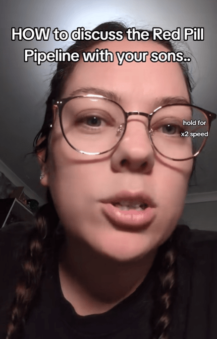 Screenshot from a TikTok video related to a woman's de-pilled red pill son