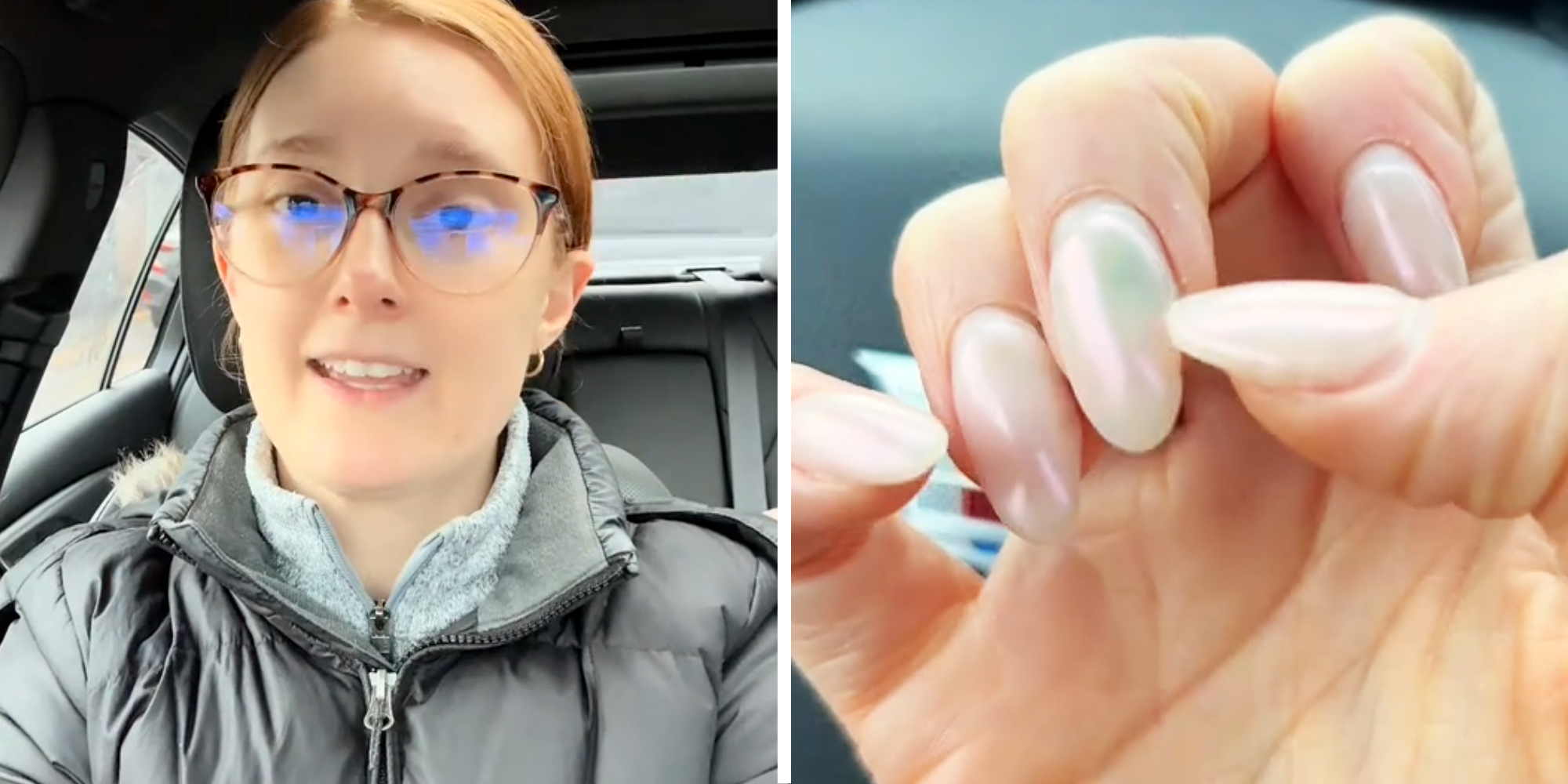 Woman talking(l), Showing off nails(r)