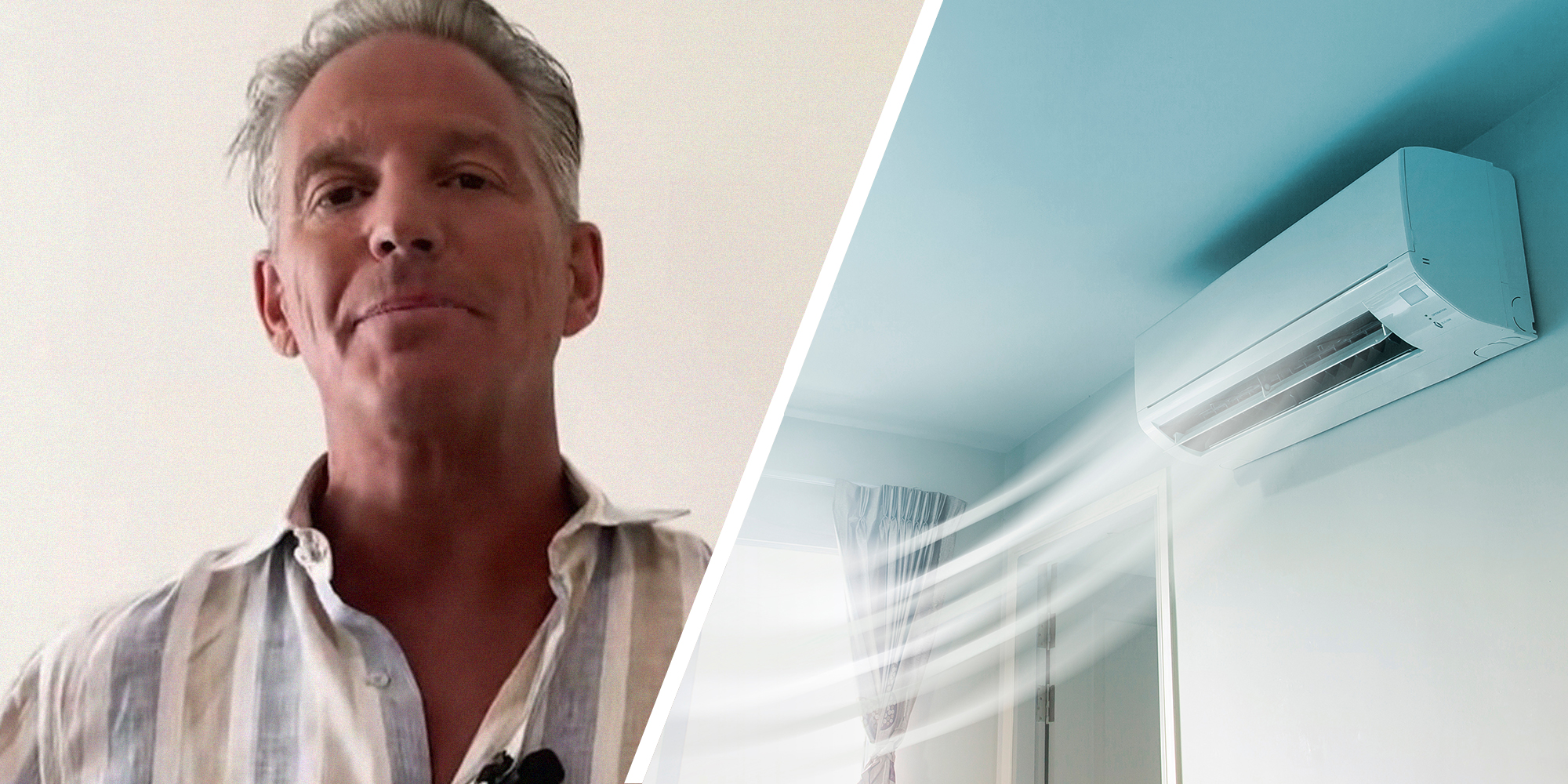 man shares tips to clean air conditioner(l) Air Conditioner releasing cold air(r)