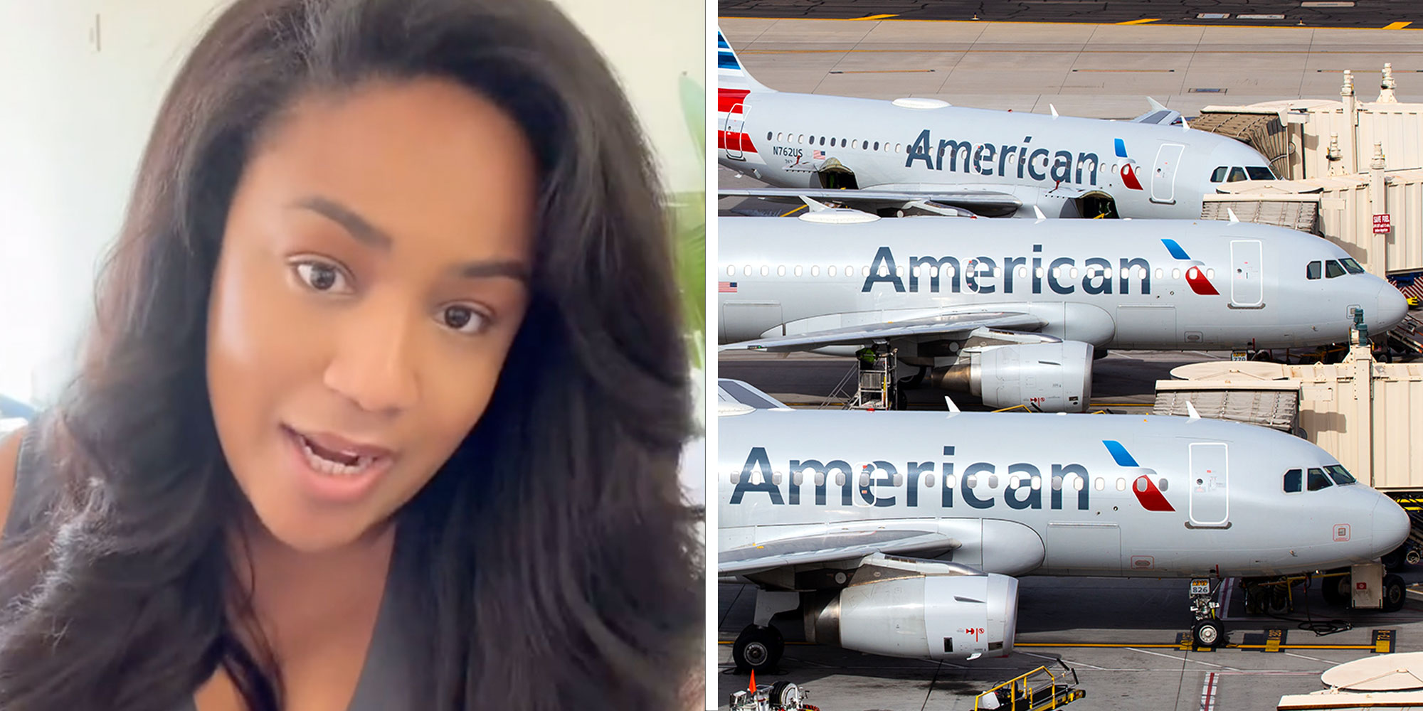 Screenshot of Tiktok user @real.danieb; Photo of several American Airlines planes.