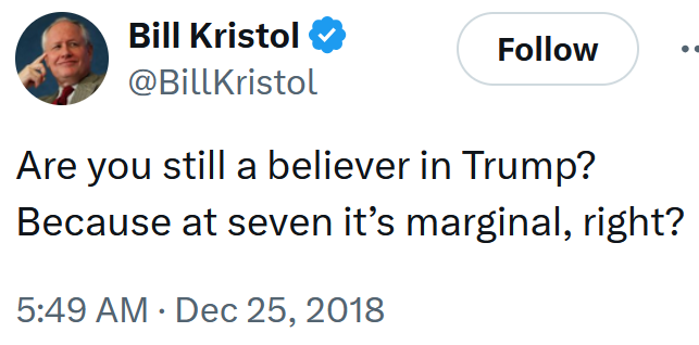 Tweet reading "Are you still a believer in Trump? Because at seven it’s marginal, right?"