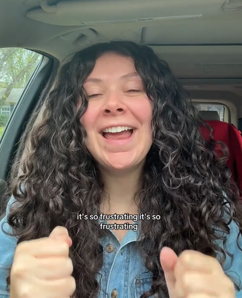 A TikTok video with a woman saying "it's so frustrating" to the camera.