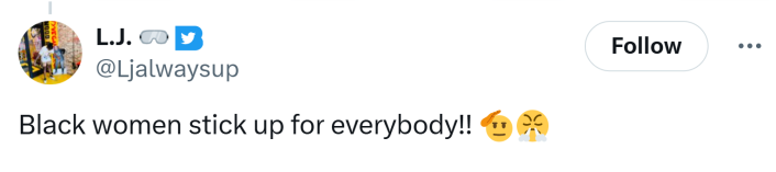 Reaction to the coach fired for pulling girl's hair, text reads, "Black women stick up for everybody!! (salute and triumph emojis)"