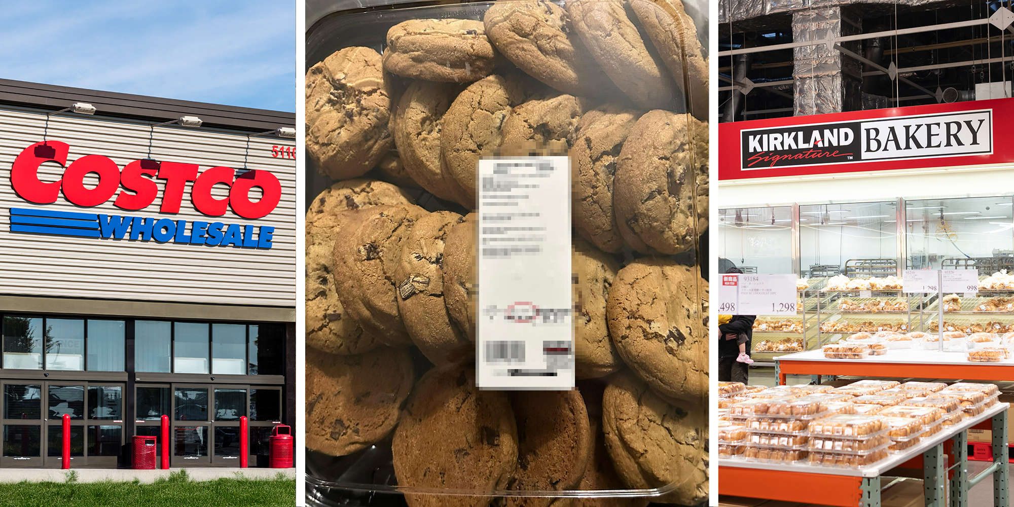 Costco Store Front(l) Costco cookies(c) Kirkland Bakery(r)