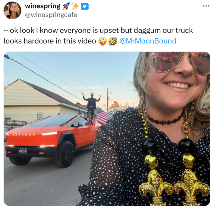 Tweet from a Cybertruck owner who looks proud of their orange Cybertruck.