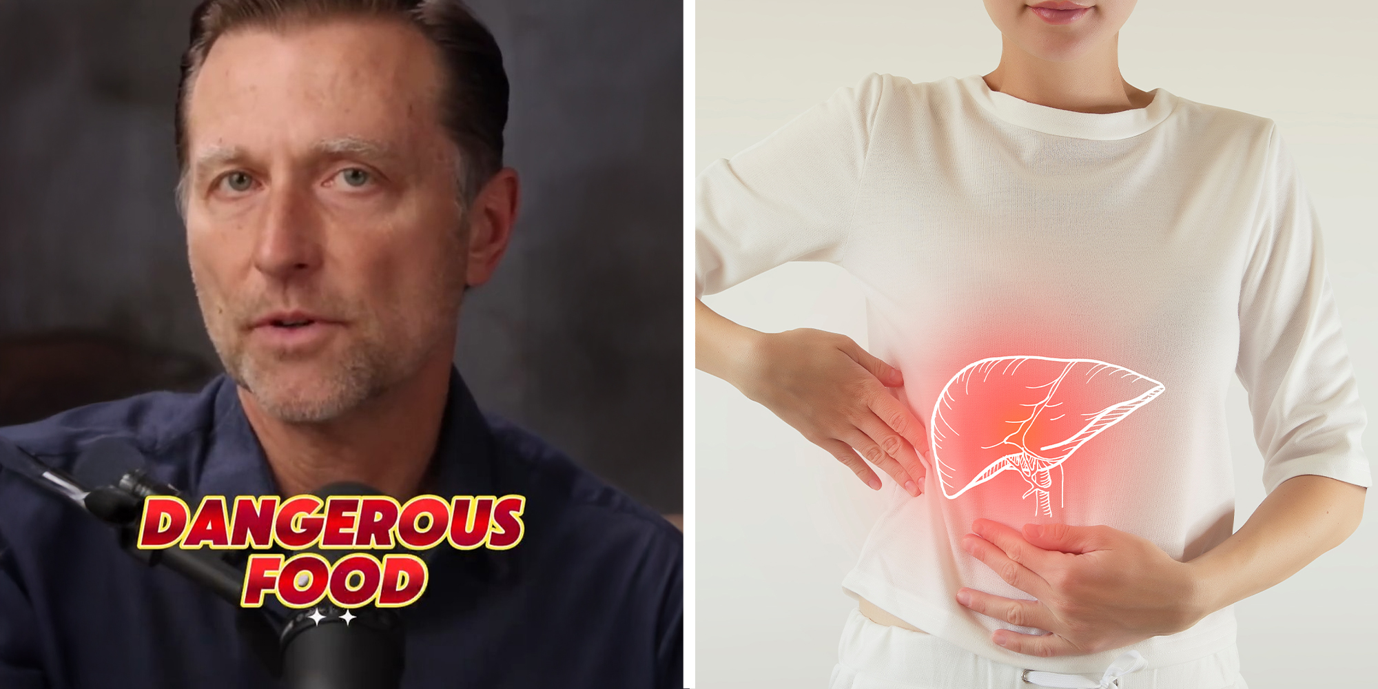 doctor shares what the most dangerous food is(l) Woman holding her side with an illustration of a liver(r)