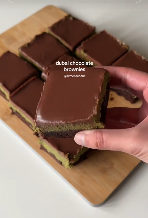 TikTok video showing a platter of Dubai brownies.