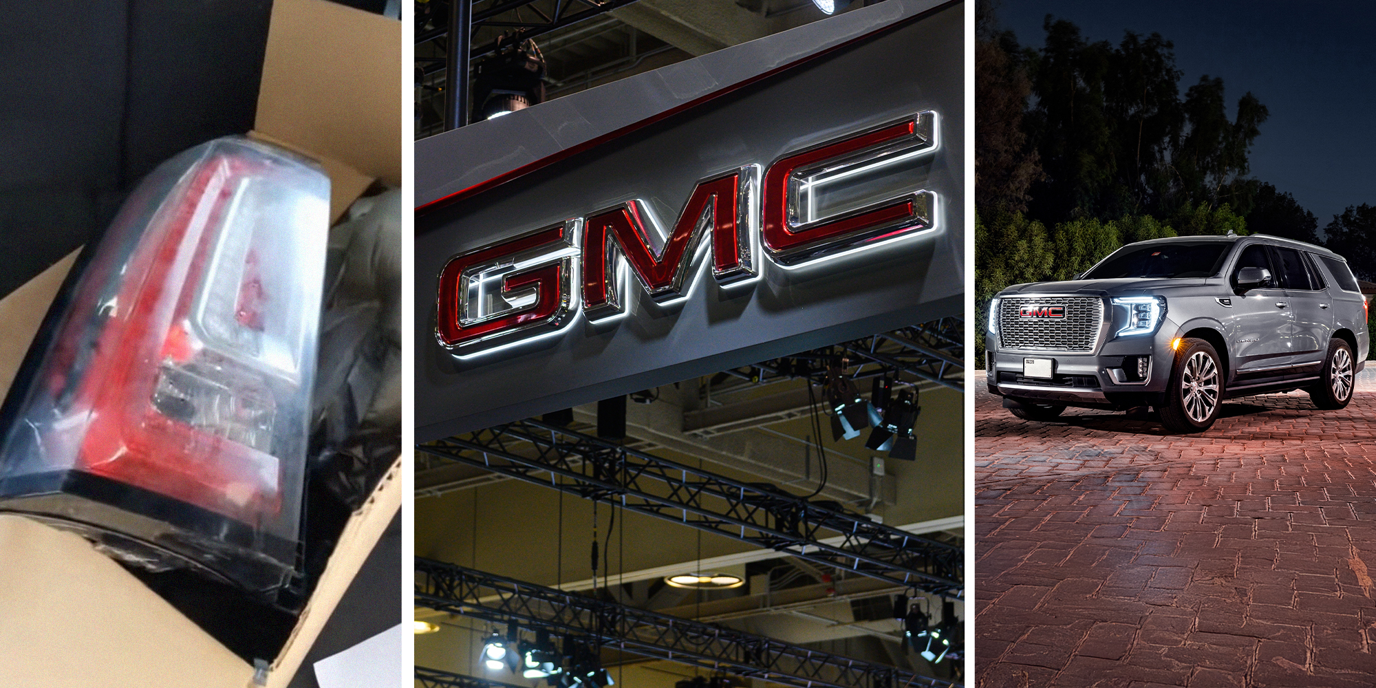 Vehicle Tail Light(l) GMC Dealer Sign(c) GMC YUKON(r)