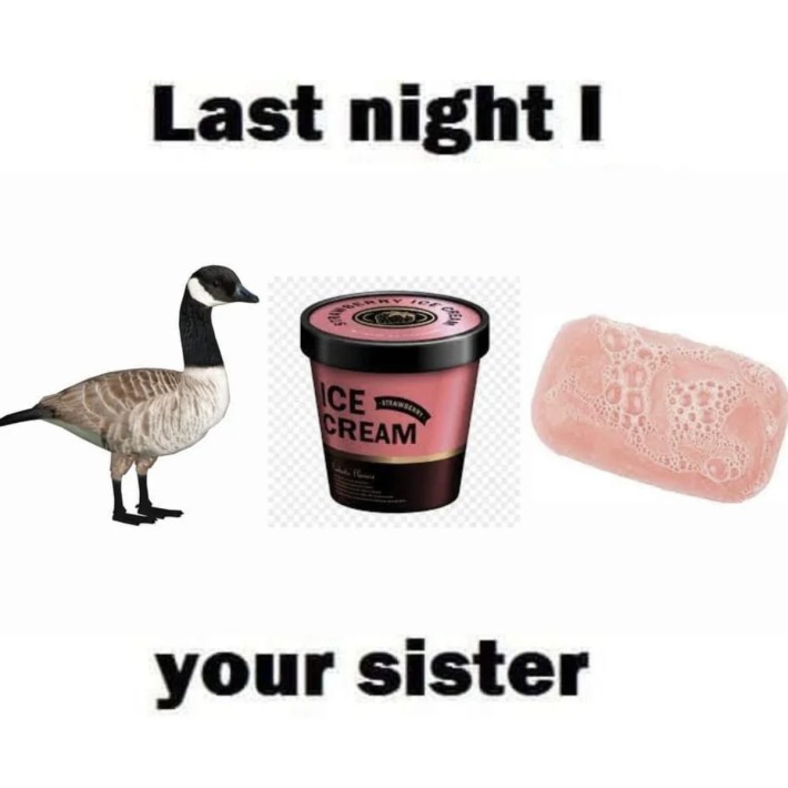 last night i goose ice cream soap your sister