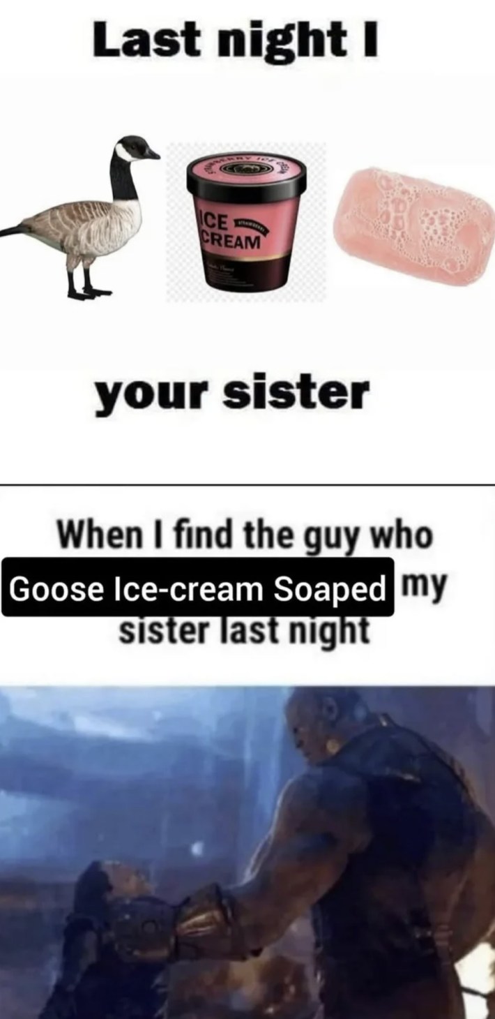 when i find the guy who goose ice cream soaped my sister last night