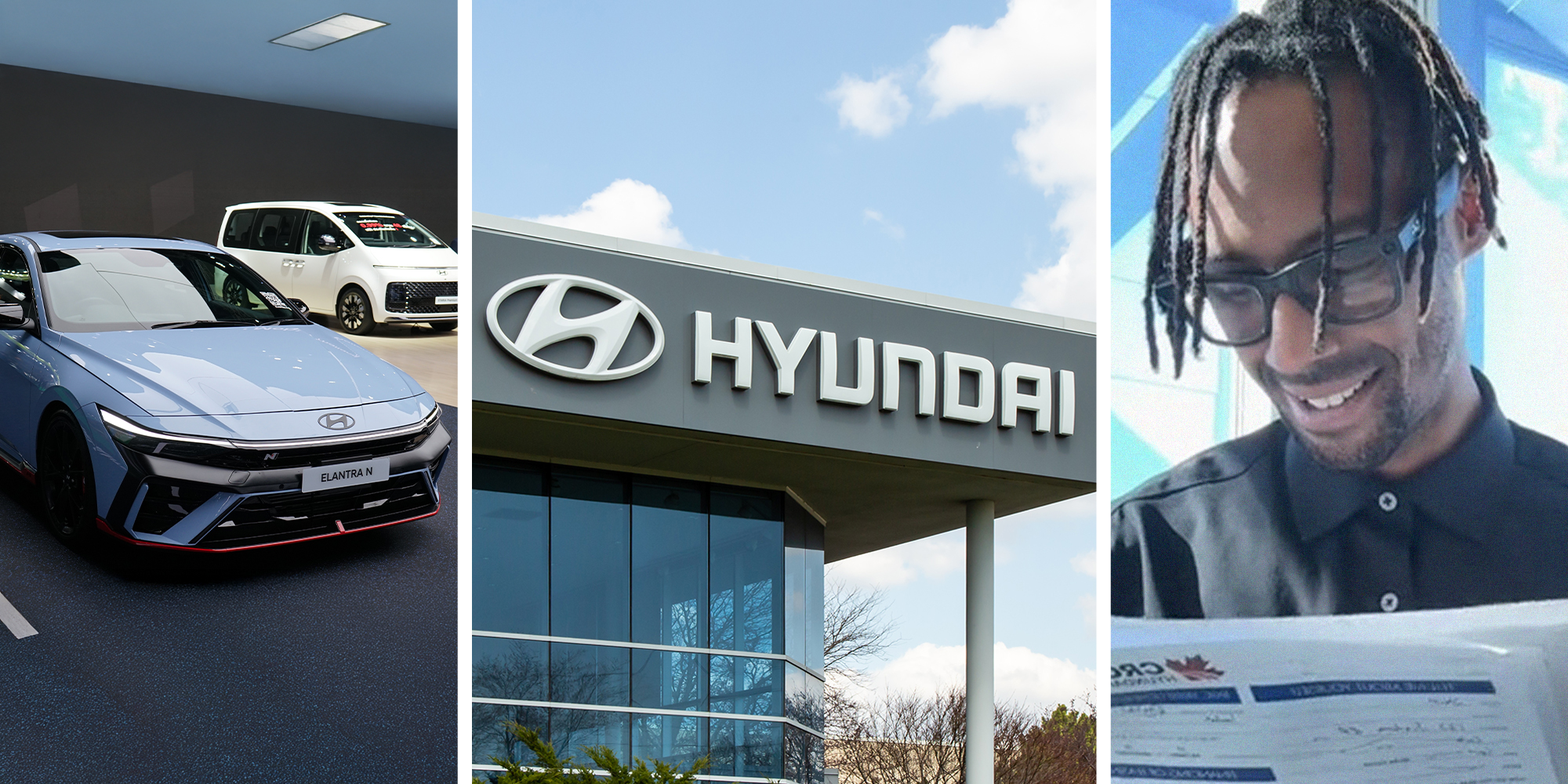 Elanta N Vehicle(l) Hyundai Dealer Sign(c) Man Shares what customers do when they test drive vehicle(r)