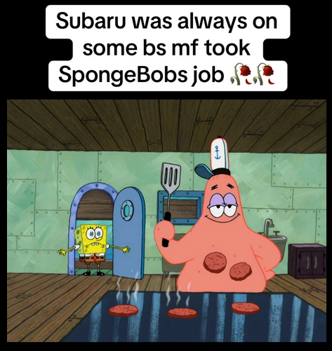 I Call Patrick Subaru meme showing Patrick flipping burgers.