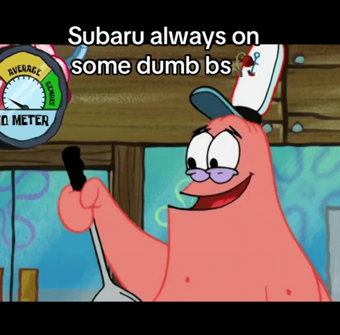 I Call Patrick Subaru meme showing Patrick holding a spatula with an IQ meter in the corner on low.