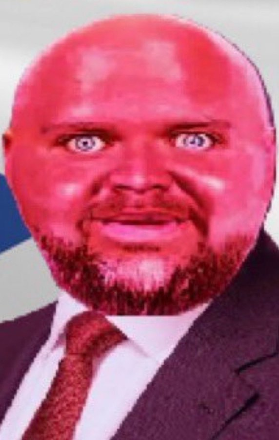 The US Vice President Photoshopped bald and red in a distorted and pixelated style.