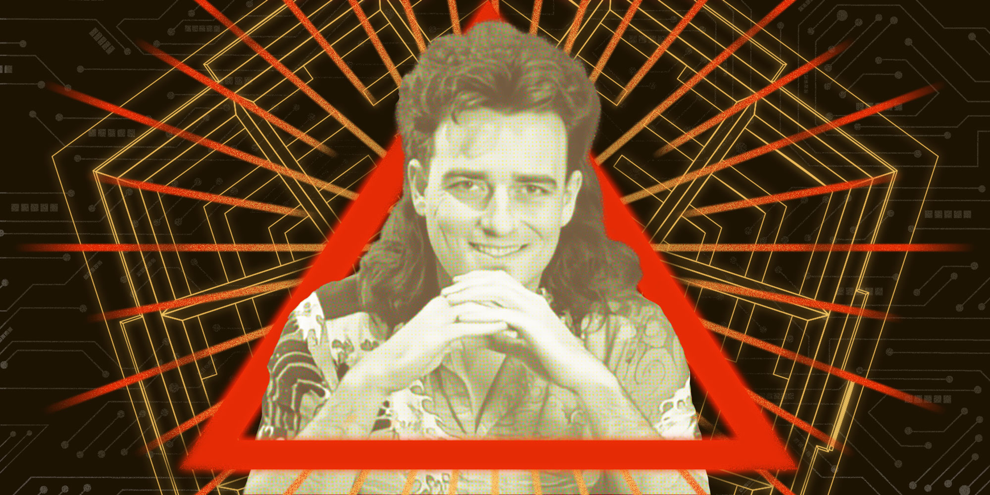 Photo Illustration of Palmer Luckey in a Traingle with an outline of the Pentagon behind him.