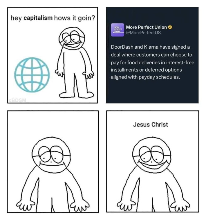 Klarna DoorDash debt meme.