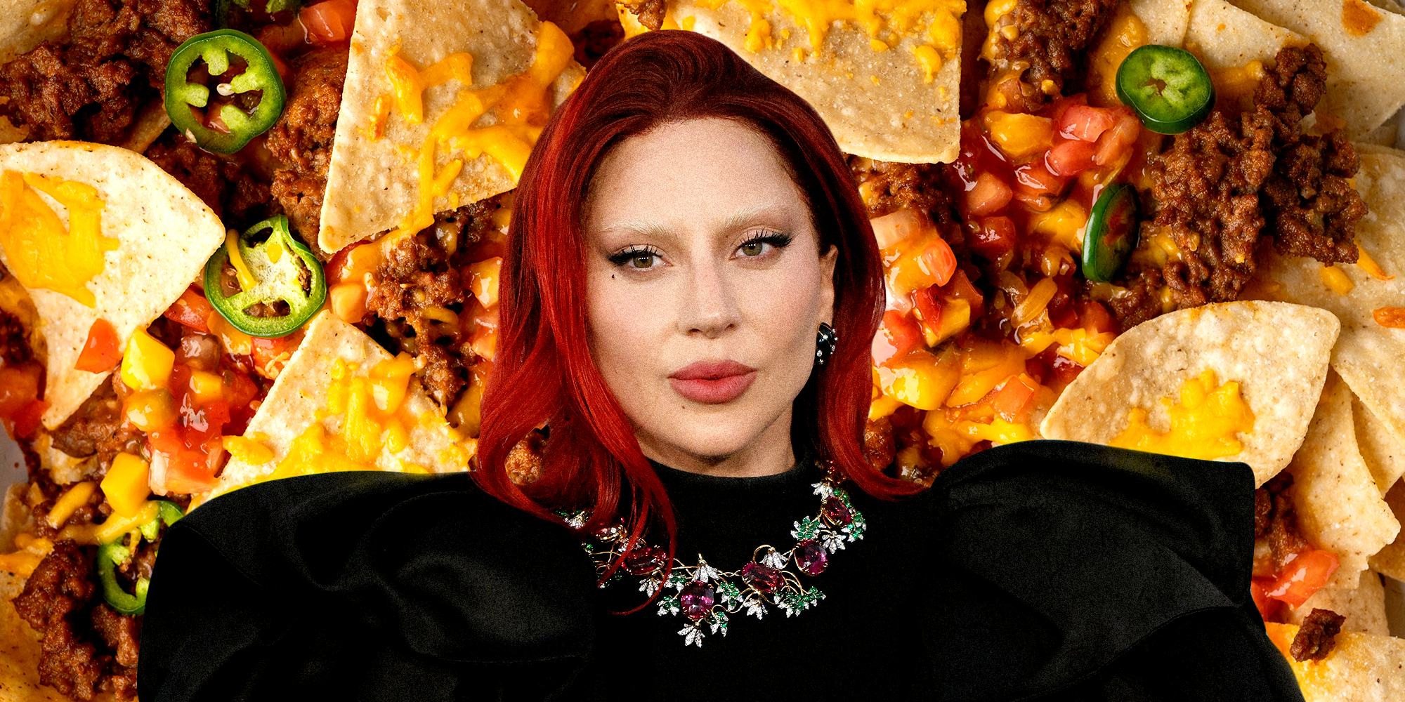 Lady Gaga over nachos background