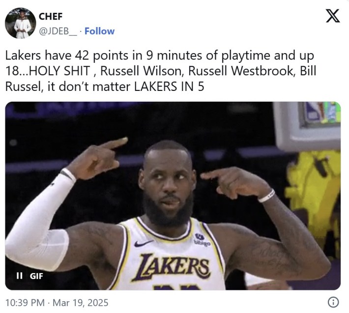 "Lakers have 42 points in 9 minutes of playtime and up 18…HOLY SHIT
