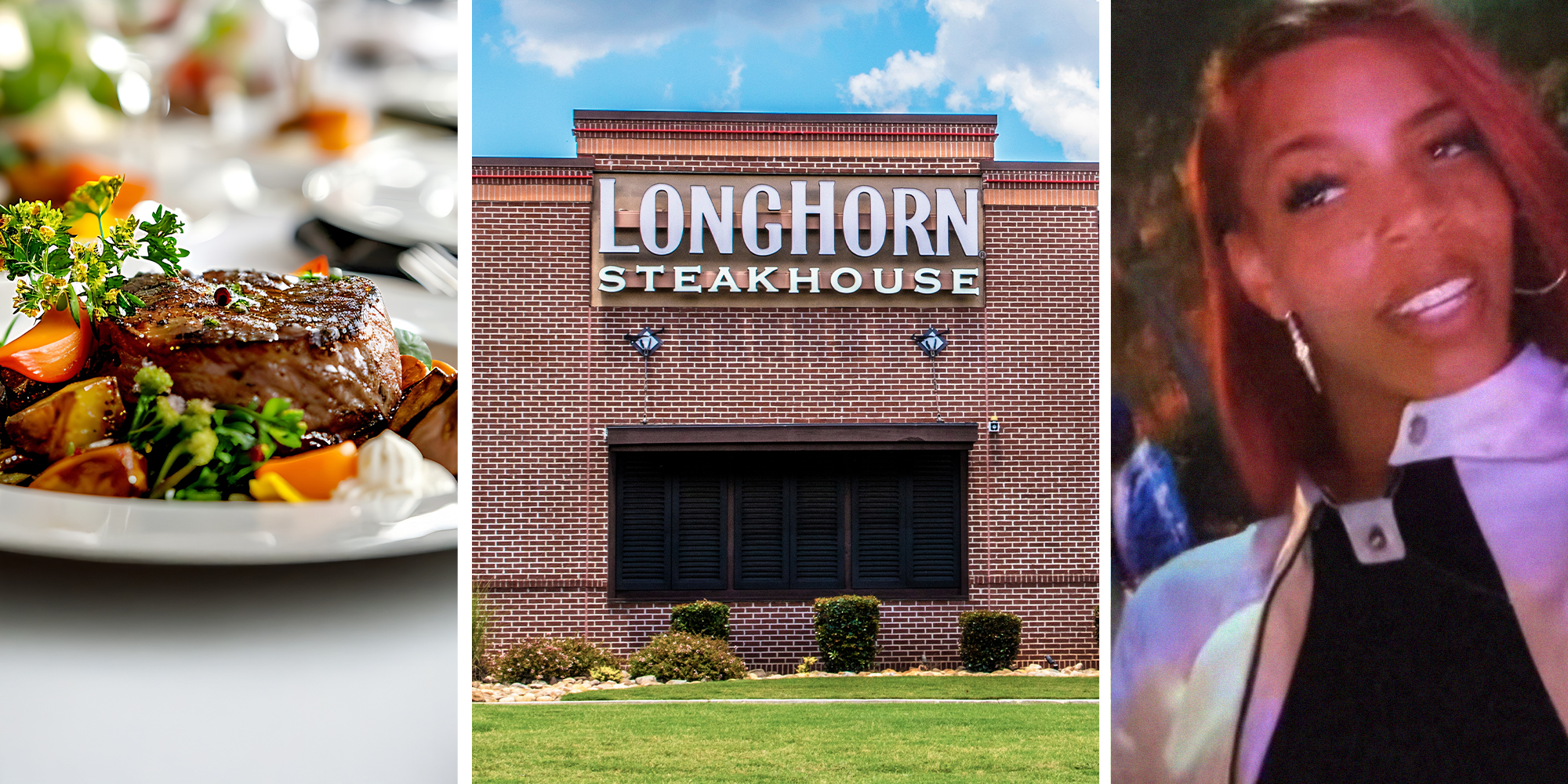 Filet Mignon(l) Longhorn Steakhouse (c) Woman shares what she ordered at longhorn steakhouse(r)