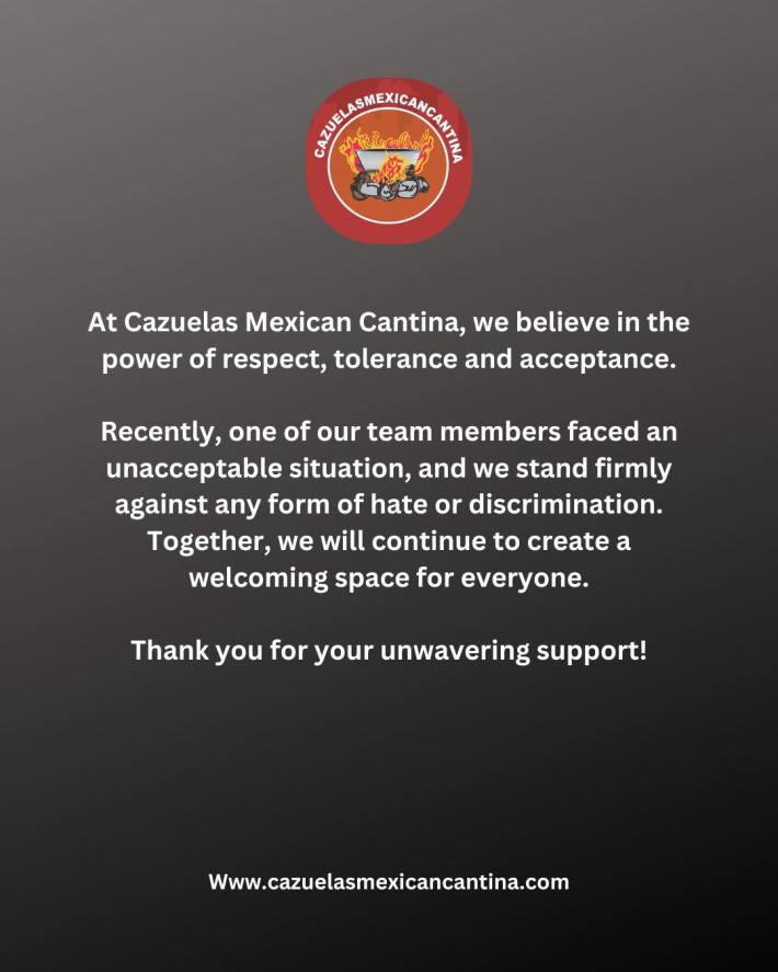 Announcement from a Mexican restaurant whose server faced a racist customer.
