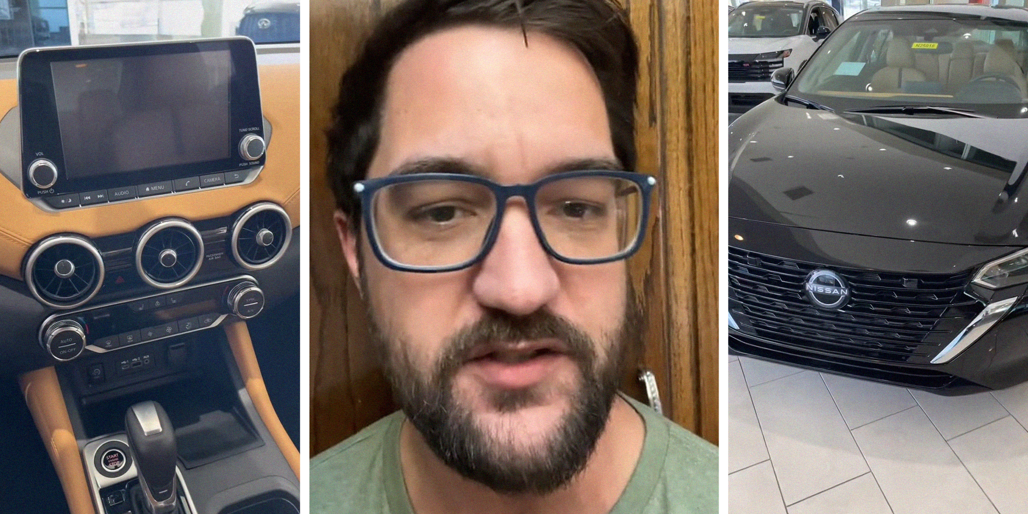 Interior of new nissan sentra(l) Man shares the new interior of nissan sentra(c) Front view of nissan sentra(r)