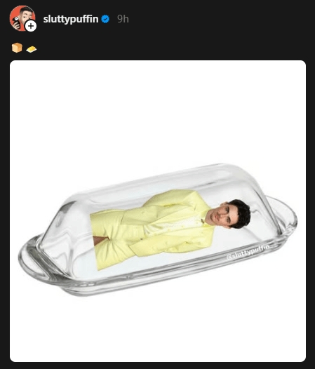 Oscars meme of Timothée Chalamet in his butter-yellow suit Photoshopped into a butter tray.