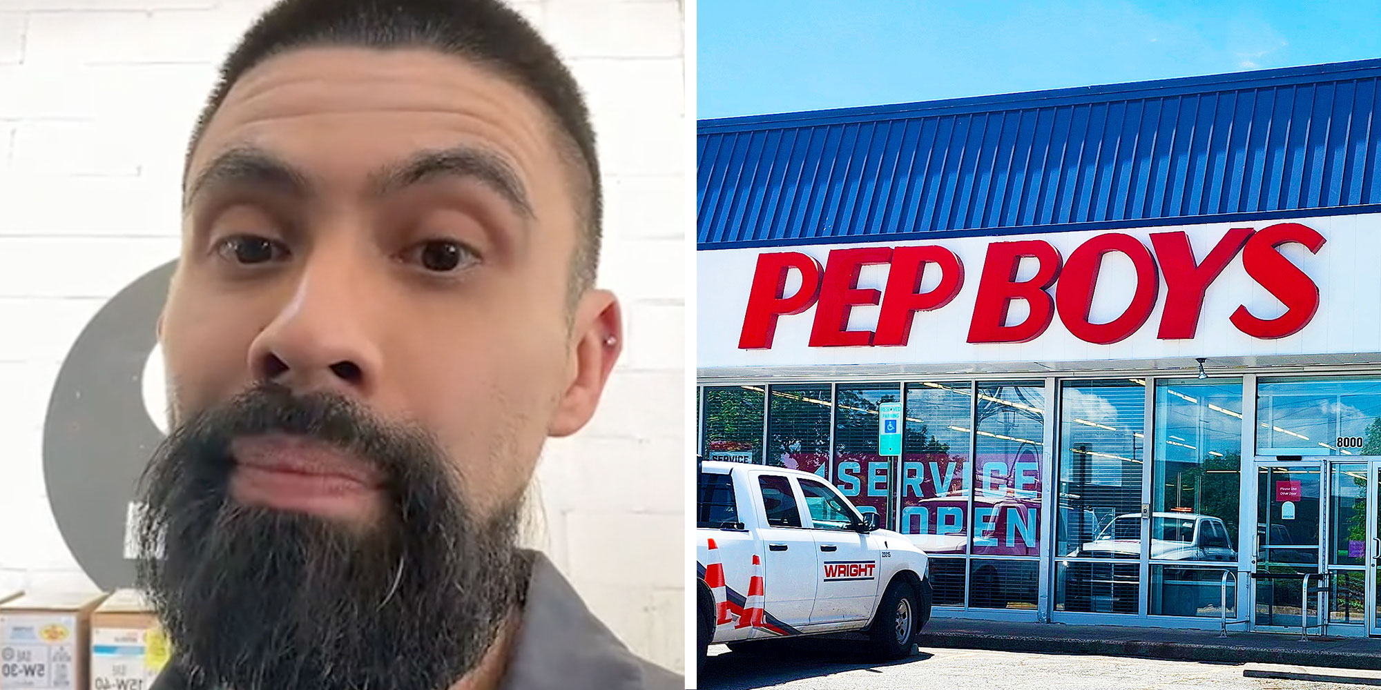 Screenshot from Tiktok user @luisroldan033; Photo of a Pep Boys shop exterior.