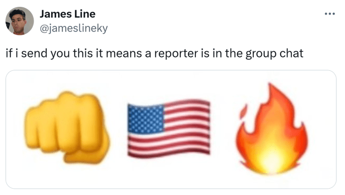SignalGate meme, text reads, "if i send you this it means a reporter is in the group chat" with a screenshot of Mike Waltz's emoji text.
