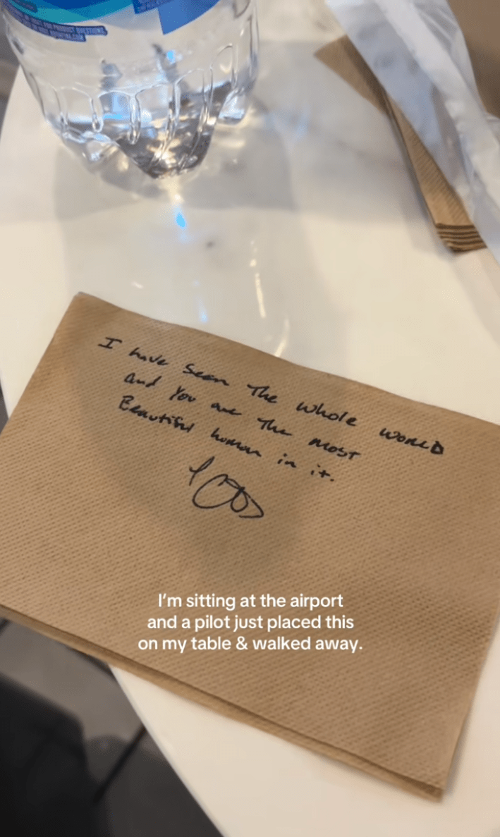 Screenshot of a complimentary note a pilot left a woman.