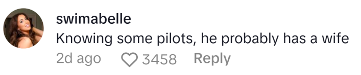 TikTok comment reads, "Knowing some pilots, he probably has a wife"