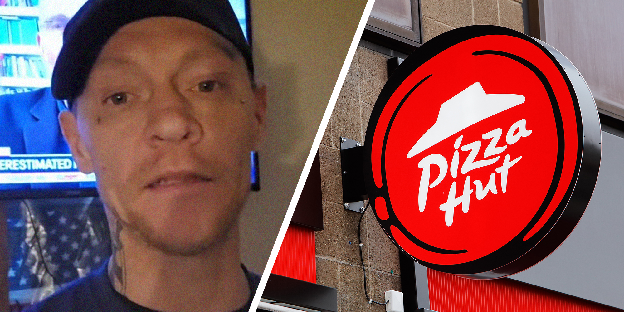 Pizza Hut Delivery Driver shares work update(l) Pizza Hut Dealer Sign(r)