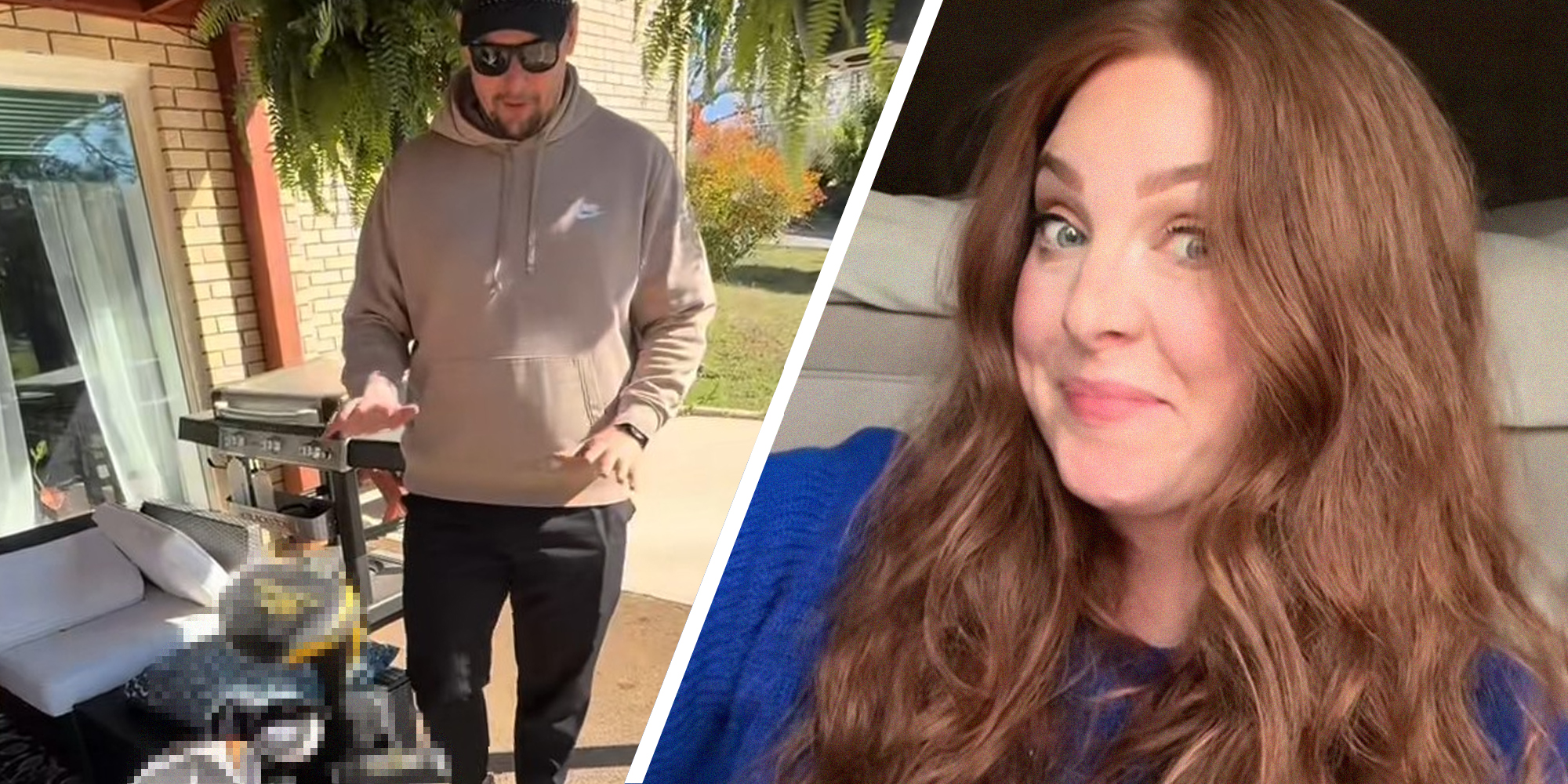 man checking out new golf set(l) Woman shares what she found at store(r)