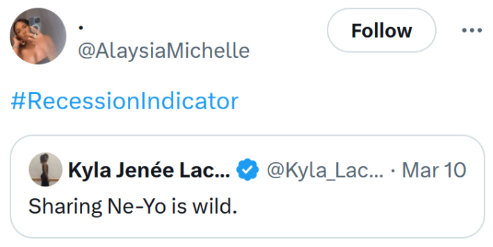 Recession indicator meme about sharing Ne-Yo.